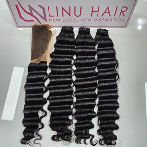 Cabello Remy vietnamita sedoso de alta calidad, cutícula completa alineada, paquetes de ondas profundas, Color Natural, venta al por mayor, extensiones de cabello humano - Product Image 3