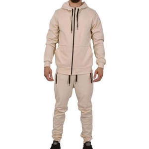 Conjuntos personalizables de dos piezas para hombre, holgados y cómodos, de color sólido, con capucha, cremallera y pantalones de chándal, chándales de algodón para hombre - Product Image 4