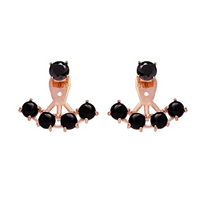 Round Design Black Zircon Stone Ear <b>Jackets</b> Woman Earrings Geometric Turkish Handmade 925 Sterling <b>Silver</b> Jewelry - Product Image 1