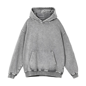80% Algodón 20% poliéster desgastado lavado Vintage Sudadera con capucha pulóver acanalado de gran tamaño pesado 465GSM suéter de invierno - Product Image 5
