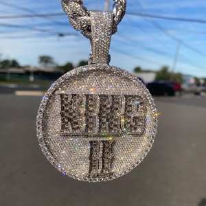 925 Plata personalizada letra grande 2 Nombre colgante redondo Moissanite diamante Hip Hop joyería Iced Out Charm collar regalo de cumpleaños - Product Image 5