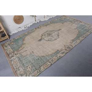 Alfombra turca Vintage clásica Beige patrón de retazos verde 5,1X9,1 pies Material de lana respaldo de látex para sala de estar pasillo adolescente - Product Image 2