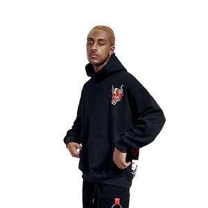 Custom Embroidery and Screen Printing Vintage <b>Hoodies</b> Gray <b>Black</b> French Terry <b>Oversized</b> Heavyweight men's hoodieshoodies men - Product Image 2