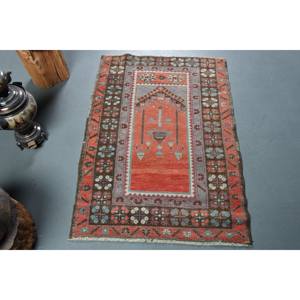 Tapis turc Vintage classique traditionnel Orange marron 2.7x3.9ft tissage plat Patchwork Design laine matériel Latex Rectangle couloir - Product Image 1