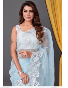 New Designer <b>Organza</b> Saree with Embroidery and Thread Work Lace Border Saree with <b>Organza</b> and Banglory <b>Silk</b> Blouse with Work - Product Image 6