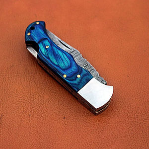 Couteau pliant de poche en acier Damas fait main, personnalisable OEM, pour usage extérieur, camping et industriel, avec manches en bois ou Micarta - Product Image 5