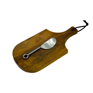 Tabla de Cortar de Madera con Asa y Correa de Cuero, Acabado Natural con 2 Espátulas, Suministro al por Mayor - Product Image 2