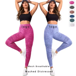 Washed <b>Scrubbed</b> Hollow Out Tight Pants Women High Waist Soft Stretchy Tie Dye Leggings Marble Seamless Scrunch Yoga Leggings - Product Image 3