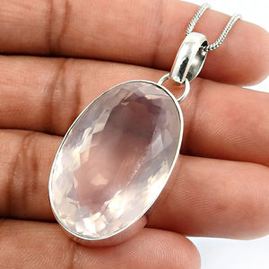 Quartz Rose Naturel Pierre Précieuse Forme Ovale Grande Pierre Pendentif De Luxe À La Mode En Argent Sterling 925 Bijoux Fins Faits À La Main Fournisseurs En Vrac - Product Image 4