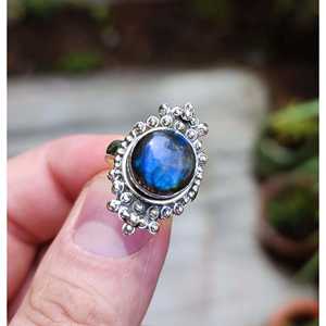 Handmade Women's <b>Statement</b> <b>Ring</b> Natural Labradorite Gemstone with Bezel Setting in Sterling Silver Boho Style Gift for Her - Product Image 4