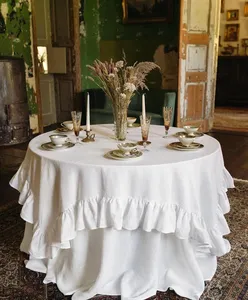 <span class=keywords><strong>Di</strong></span> alta qualità stile francese elegante tessuto pieghettato comodo Multi-colore decorazione <span class=keywords><strong>di</strong></span> nozze il bianco doppio volant tovaglia <span class=keywords><strong>di</strong></span> <span class=keywords><strong>lino</strong></span> - Product Image 3