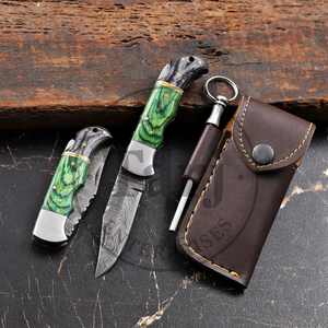 Couteau de poche pliant en acier Damas inoxydable avec verrouillage arrière, manche en bois, OEM, vente en gros, EDC, tranchant comme un rasoir, fournisseur B2B, logo personnalisé, 58HRC - Product Image 4