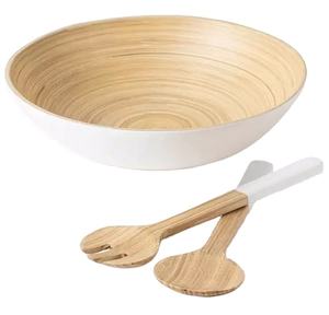 Gran oferta de madera de mango/ACACIA 100%, ensaladera redonda Natural, ensaladera de madera sobre pintura esmaltada con juego de servidor - Product Image 1