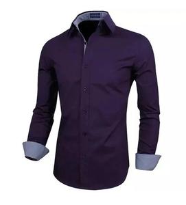 Chemise décontractée à manches longues et boutons de couleur unie et contrastée pour hommes pour le printemps et l'automne - Product Image 1