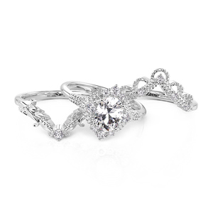 Jeulia Vintage Oval Cut Bridal <b>Ring</b> <b>Set</b> Sterling <b>Silver</b> with Gold Plated Inlay - Product Image 3
