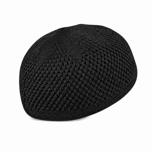 Bonnet de prière Kufi noir en tricot respirant pour hommes – Bonnet léger en maille ouverte, chapeau musulman polyvalent pour usage quotidien - Product Image 3