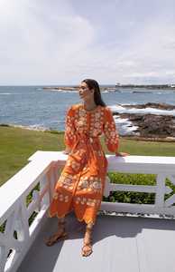 Embroidered Ukrainian Midi Length Designed Bottom Three Quarter <b>Sleeve</b> Boho Elegant <b>Long</b> Maxi for Women - Product Image 3