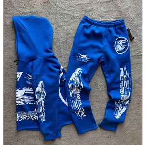 Sweats à capuche coupe-vent écologiques personnalisés d'hiver avec broderie en détresse Pantalons évasés Joggers Survêtements avec fermeture éclair pour hommes - Product Image 5