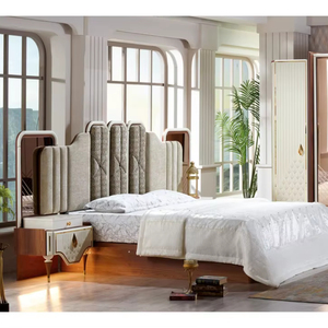 Ensemble de chambre à coucher de luxe Elit avec tête de lit éclairée, lit king-size ou queen-size, rangement, armoire à miroir, meubles en bois turc modernes, appartement, villa - Product Image 1