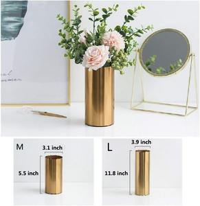 Jarrón cilíndrico de metal dorado con elegante diseño moderno, elegante centro de mesa decorativo para el hogar, sala de estar, oficina y Mesa - Product Image 2