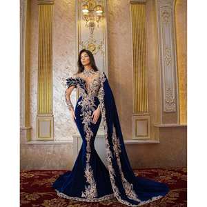 Robe de soirée trapèze en saphir royal avec col cœur brodé, perles et taille haute, longueur ras du sol - Robe de soirée ODM XS-XL - Product Image 2