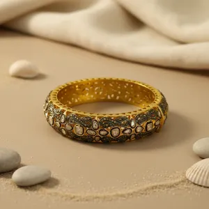 ชุดสร้อยข้อมือและกำไลข้อมือเพชรสุดหรูเครื่องประดับลายเส้นชุบทอง - Product Image 2