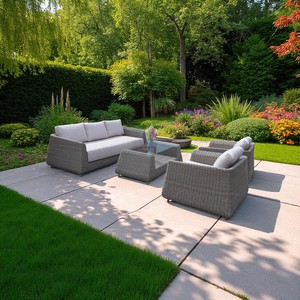 Poly rotin PRSF-TP3 Faux ensemble de meubles en osier étanche extérieur Patio loisirs sièges en forme de lune conception pour salon - Product Image 1