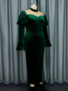 Long Bell Sleeve Glitter Velvet Beading <strong>Women</strong> Evening <strong>Dress</strong> for <strong>Christmas</strong> - Product Image 5