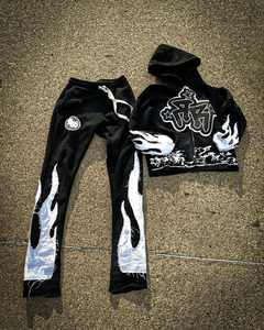 Sudadera con capucha del fabricante logotipo personalizado Puff impresión chándal sudadera pesada algodón de gran tamaño holgado Sudadera con capucha y pantalones de chándal - Product Image 1