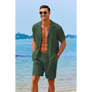 Ensemble deux pièces décontracté pour homme : chemise à manches courtes unie et short, 100 % coton, séchage rapide, idéal pour l'hiver (vente en gros) - Product Image 2