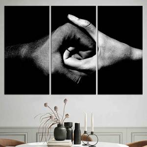 Arte en lienzo de manos Yin Yang: elegante diseño impreso en blanco y negro, JUEGO DE 3 LIEÑOS - Product Image 1
