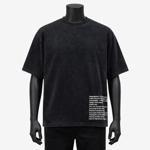 Camiseta Oversize Vintage Lavada Personalizada para Hombre, Estilo Urbano Minimalista, de Algodón Estampado, Manga Corta, Casual, Estilo Liso, con Ribete - Product Image 1