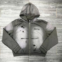 Conjunto Deportivo Personalizado con Logotipo, Impresión Digital, 100% Algodón, Lavado con Efecto Desgastado por el Sol, Sudadera con Capucha y Pantalones Deportivos con Cremallera Completa para Hombre