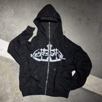 Blousons Streetwear Homme Automne Personnalisés Impression DTG Polaire Vintage 100% Coton Surdimensionnés Séchage Rapide Strass Effet Délavé Lettres