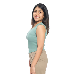 Top corto sin mangas turquesa acanalado de alta calidad para mujer, camisola de Spandex estirable, comodidad ligera - Product Image 1