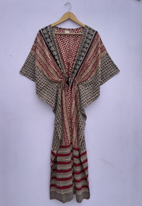 Robe caftan indienne 100% en coton imprimé bloc modeste à la main robe longue quotidienne ample à fleurs - Product Image 3
