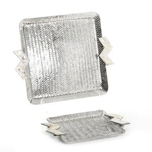 Bandeja DE SERVICIO DE ALUMINIO Bandeja de servicio de metal con forma rectangular Bandeja DE SERVICIO DE METAL decorativa hecha a mano Bandeja de diseño clásico - Product Image 5