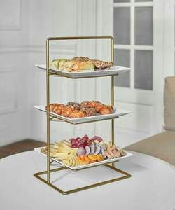 Support de présentation de gâteaux en marbre décoratif de marque privée, esthétique de table de dessert pour les fêtes, les réceptions et les rassemblements formels - Product Image 1