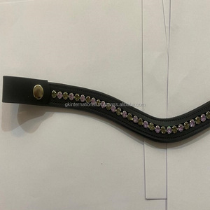 SUPERB QUALITY LEATHER HORSE BROW <b>BAND</b> RHINESTONES EMPTY CHANNEL BLING CRYSTAL BROW <b>BAND</b> WITH <b>SNAP</b> BUTTON FOR LOOP CLOSURE - Product Image 5
