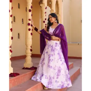 Conjunto de Lehenga Floral para Mujer Zaira Levender, Chifón Puro - Product Image 2