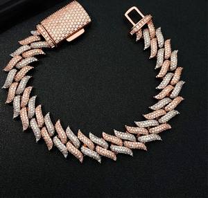 Pulsera de eslabones cubanos de diamantes de moissanita de Ley 925 de oro rosa y plata, collar, joyería Unisex de estilo cubano Popular - Product Image 6