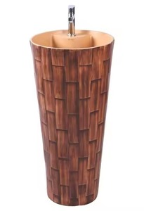 Lavabo de pedestal de una pieza de cerámica roja, soporte de lavabo de diseñador con juego Jeker, mezclador de agua, Lavabo moderno, fábrica de India - Product Image 5