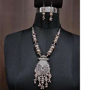 Jeweljunk Luxury Rhodium Plated Necklace <b>Set</b> Navratri Special-1112876 Copper with Zircon <b>Pearl</b> Diamond Bridal Gift <b>Jewelry</b> - Product Image 1
