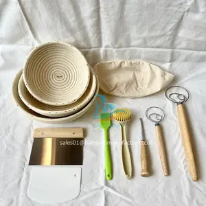 Rattan Banneton Conjunto de cesta de prova de pão redonda 8 '' 9 '' 10 '' cesta de prova de fermento para fazer pão ferramentas suprimentos