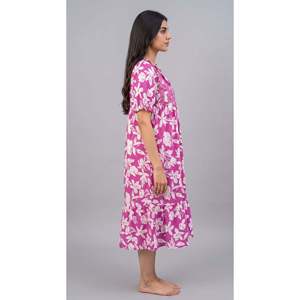 Premium 100% Cotton Floral Full Length <b>Long</b> Sleeve Nightgown for Women-Summer Round Neck Quick Dry Casual Style - Product Image 5