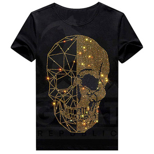 เสื้อยืดผ้าฝ้ายถักเนื้อแน่น 100% ประดับด้วยคริสตัล สำหรับผู้ชาย ออกแบบเองได้ แฟชั่นแนวสตรีท พิมพ์ลาย ระบายอากาศได้ดี ไม่เป็นขุย แห้งเร็ว - Product Image 1