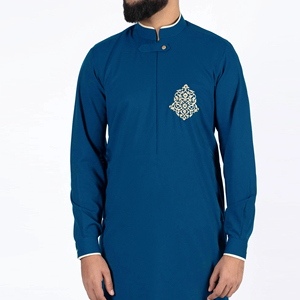 Abbigliamento islamico per adulti Jalabiyas Jubbah ricamato Ramadan Thobe abito tradizionale blu Navy per adulti-per Eid <span class=keywords><strong>Online</strong></span> disponibile - Product Image 5