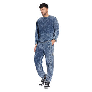 Acid Wash Sweat Suits Cotton Applique <b>Embroidery</b> Patch Flared Full Tracksuits Hoodies and Sweatpants <b>Sets</b> for Unisex - Product Image 1