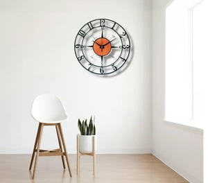 นาฬิกาแขวนผนังโลหะทรงกลมสีดำแบบทันสมัยสไตล์โรมันมินิมอลลิสต์ตกแต่งที่สะดุดตาสำหรับห้องนั่งเล่นห้องนอนหรือห้องครัว - Product Image 5