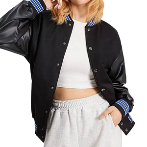 Chaqueta informal de béisbol Varsity para mujer, abrigo corto con características sostenibles, estampado teñido liso, acabado de procesamiento, chaquetas de talla grande - Product Image 3